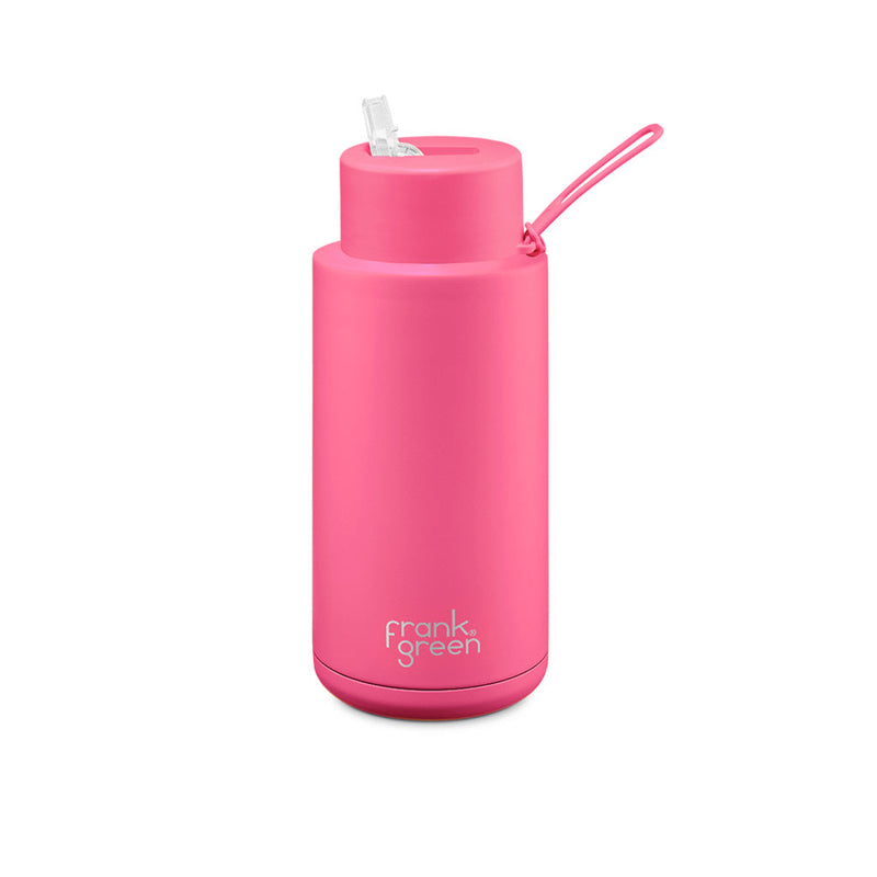 Frank Green 1 Litre Ceramic Reusable Bottle Neon Pink